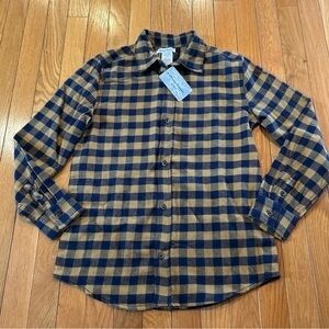 New NWT Tommy Bahama Kids Boys Sz 14 Button Front Flannel Shirt Tan & Navy Blue